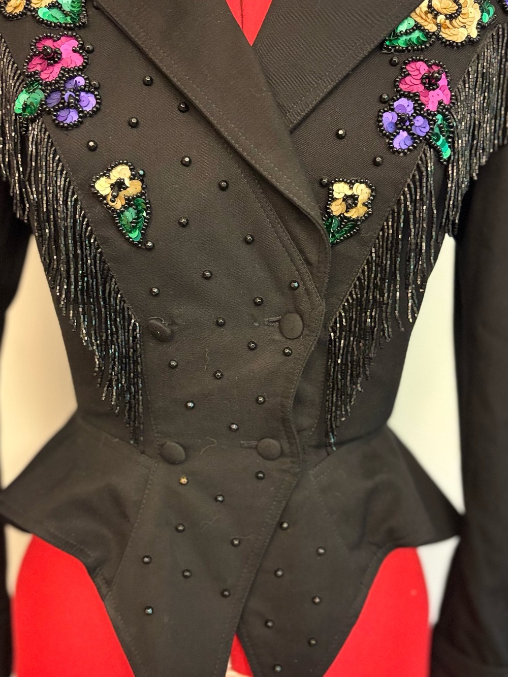Vintage Black Cache Beaded fringe Jacket Size 6! Gorgeous - Picture 10 of 16